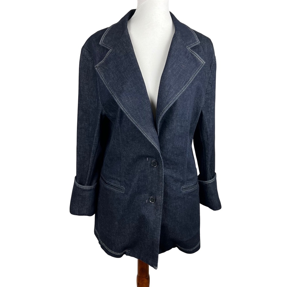 BITE Studios Denim Blazer Jacket Women's Business Casual Dark Wash Chic Size 10